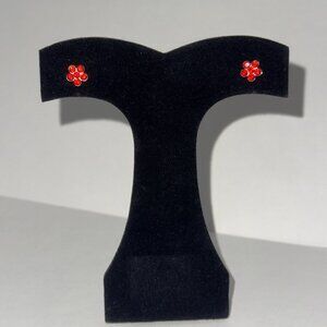 7mm Red Flower Cz And Sterling Post Earrings